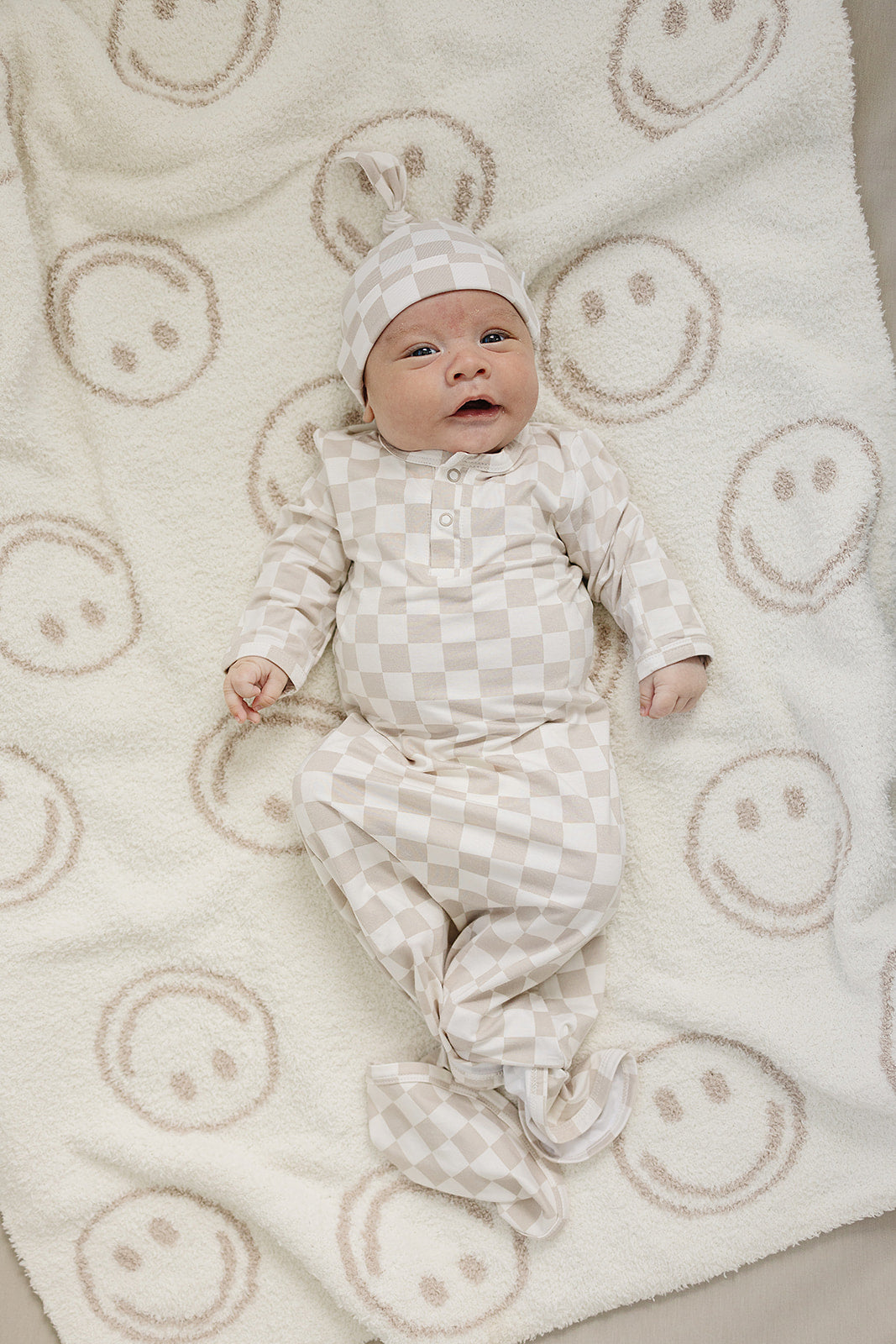 bamboo knot gown // taupe checkered