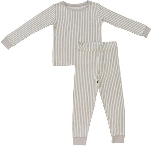 taupe stripe ribbed bamboo pajamas // LONG-SLEEVE TWO-PIECE SET