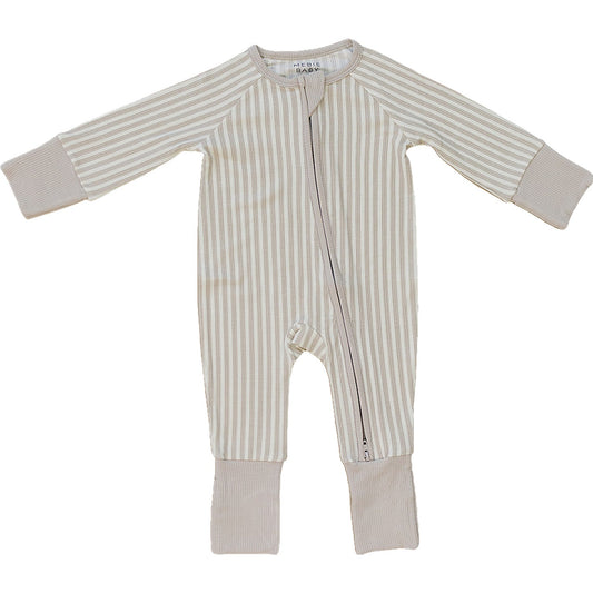 taupe stripe ribbed bamboo pajamas // ZIPPY