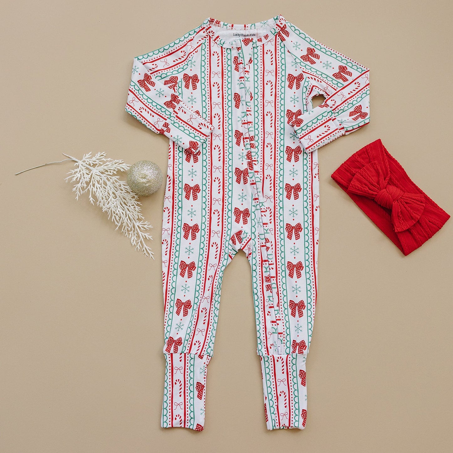 candy cane bows bamboo pajamas // ZIPPY