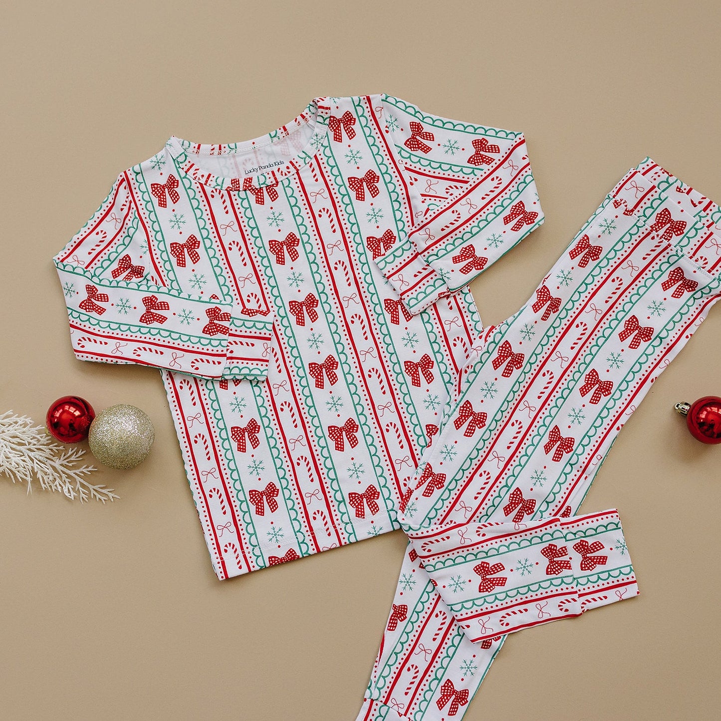 candy cane bows bamboo pajamas // LONG-SLEEVE TWO-PIECE SET