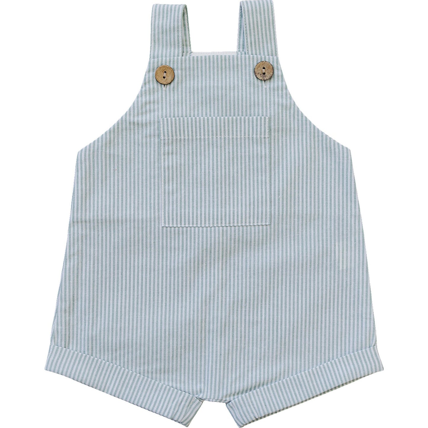 green stripe linen overalls