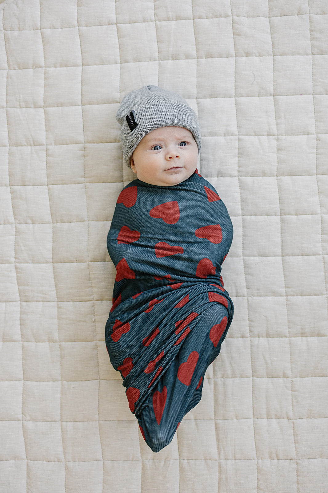 bamboo stretch swaddle // navy + red hearts