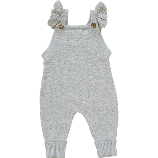 grey ruffle knit overalls