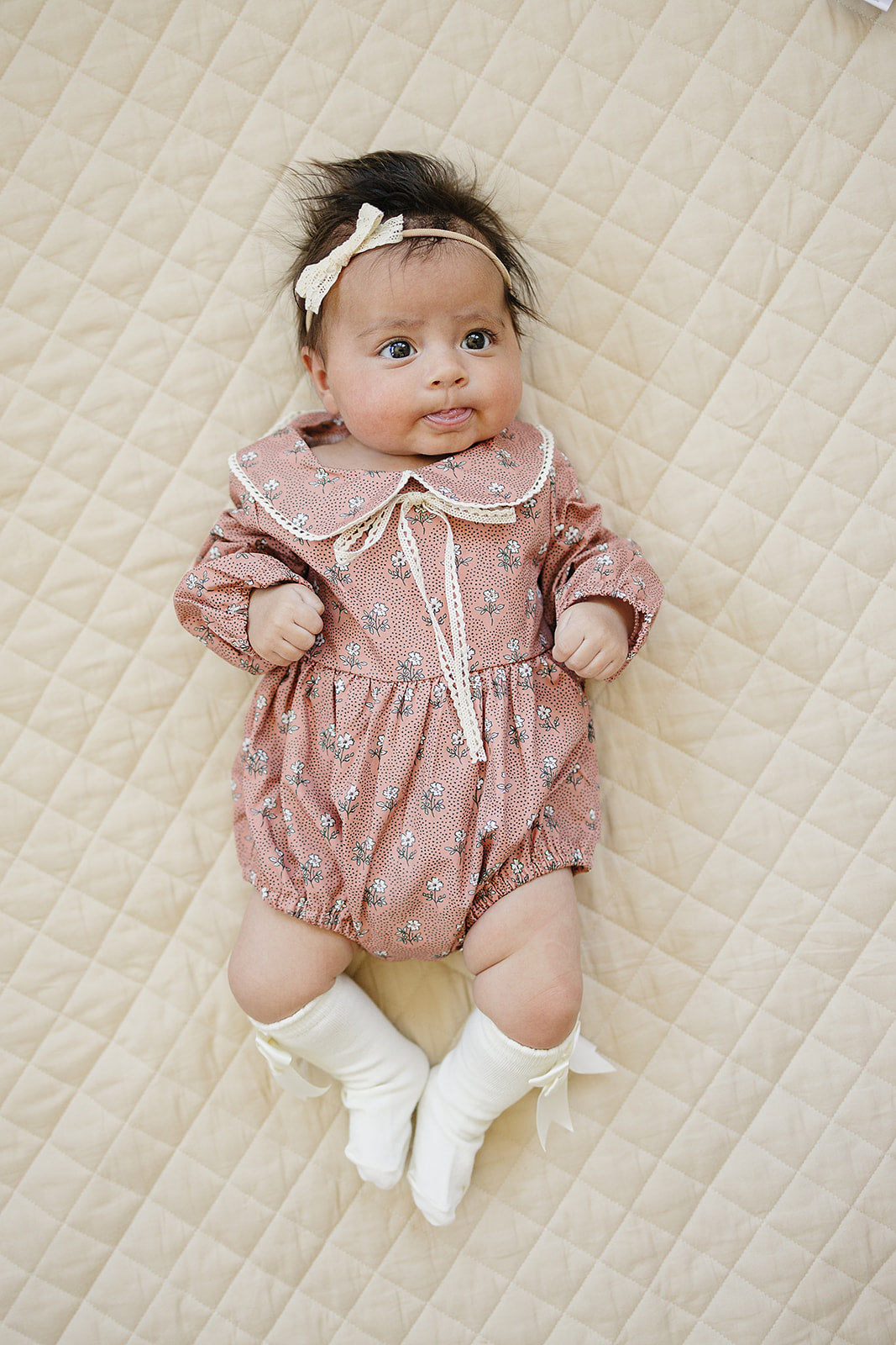 vintage pink floral bubble romper