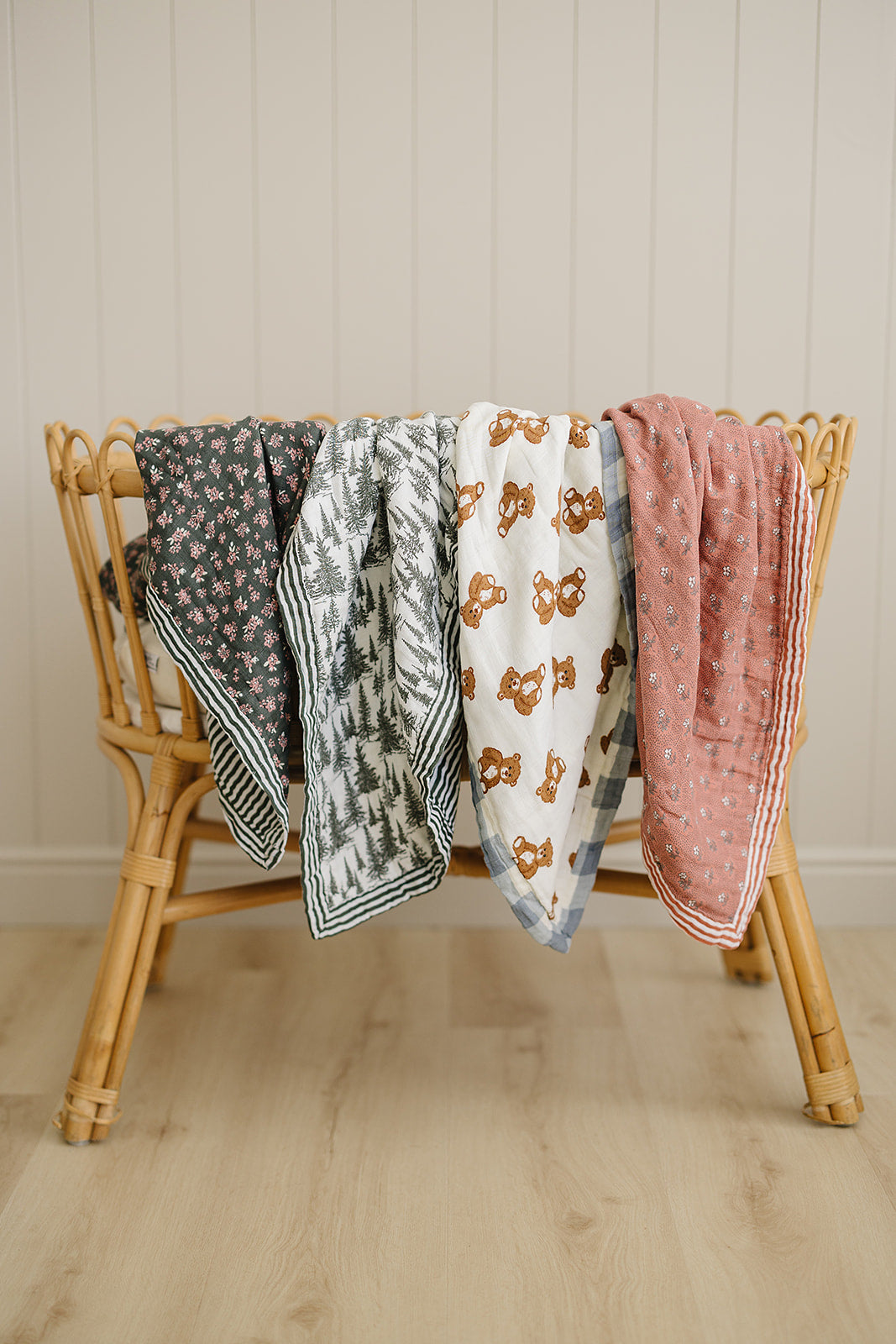 muslin quilt // dusty blue gingham + teddy bear