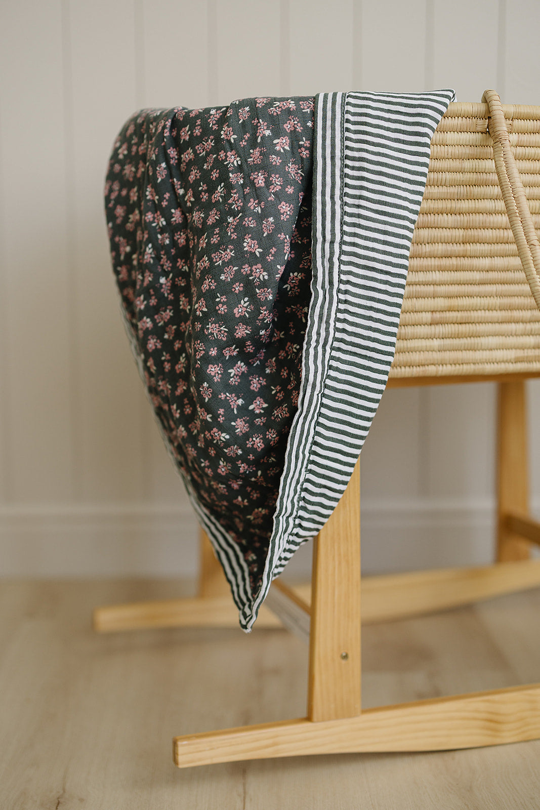 muslin quilt // olive bloom + green stripes