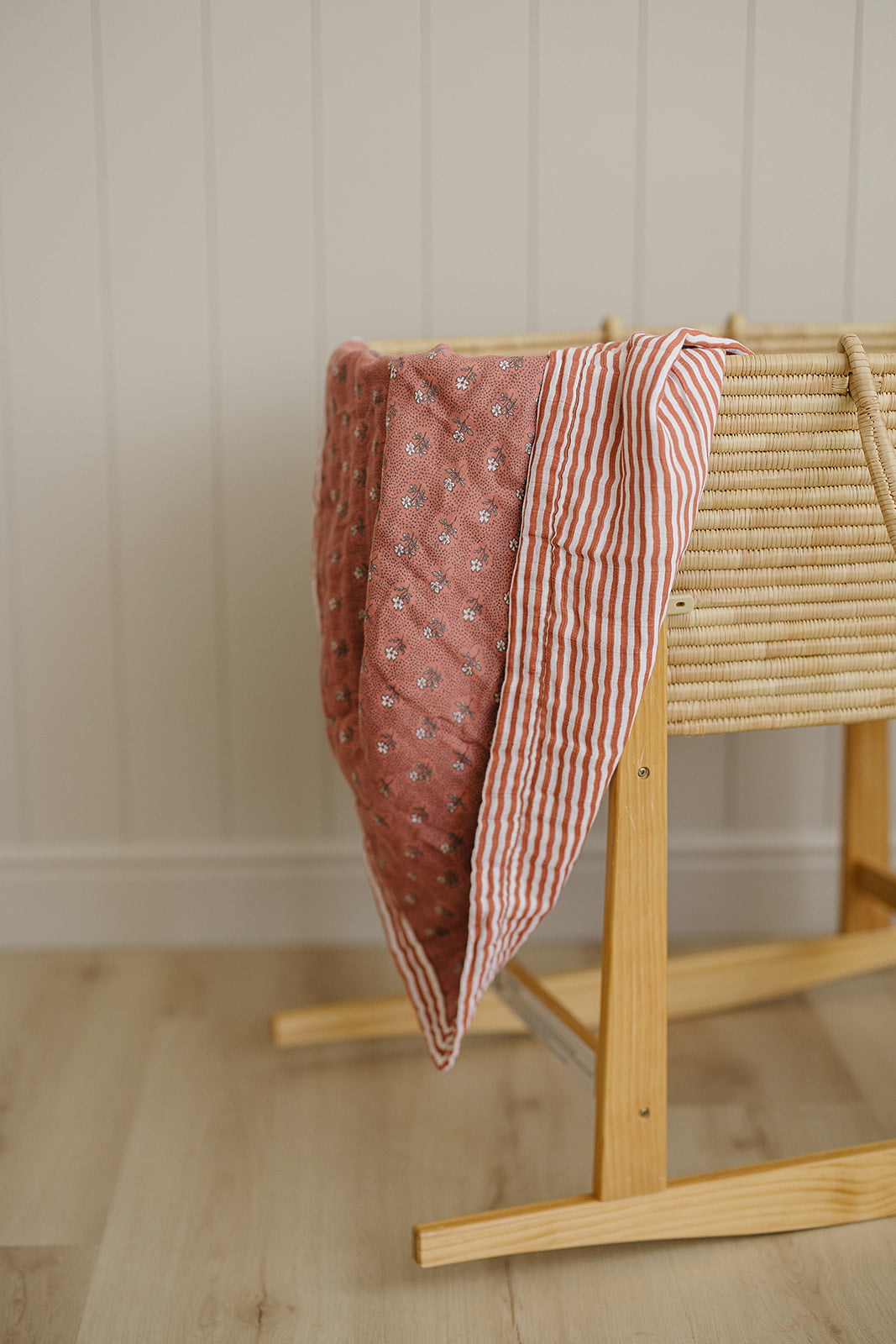 muslin quilt // vintage pink floral + pink stripes