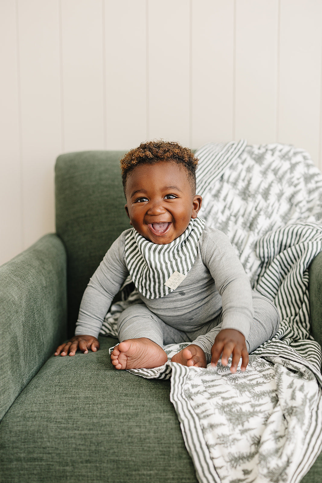 muslin quilt // forest + green stripes