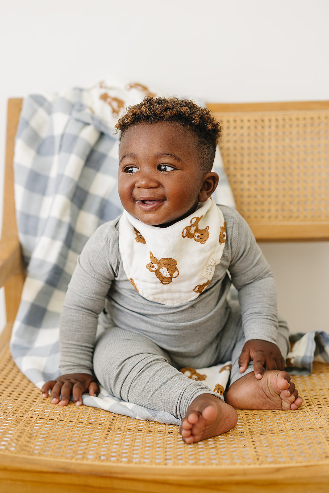 muslin quilt // dusty blue gingham + teddy bear