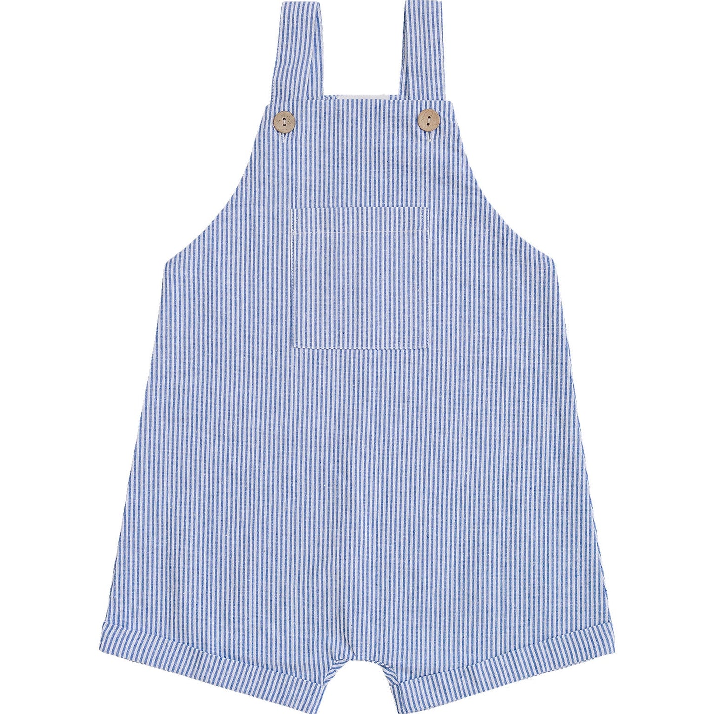 blue stripe short linen overalls