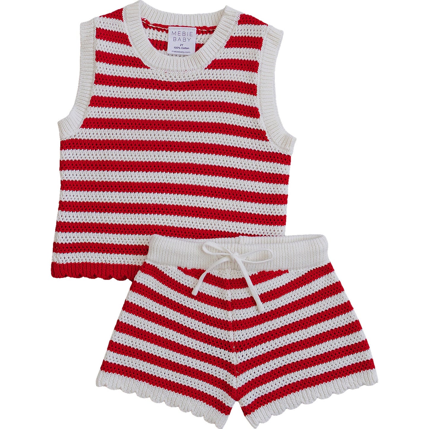 red stripe knit shorts tank set