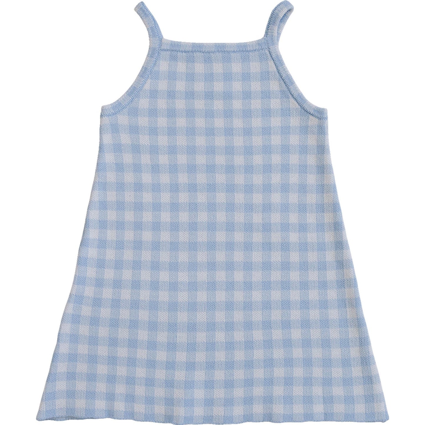 blue knit gingham dress