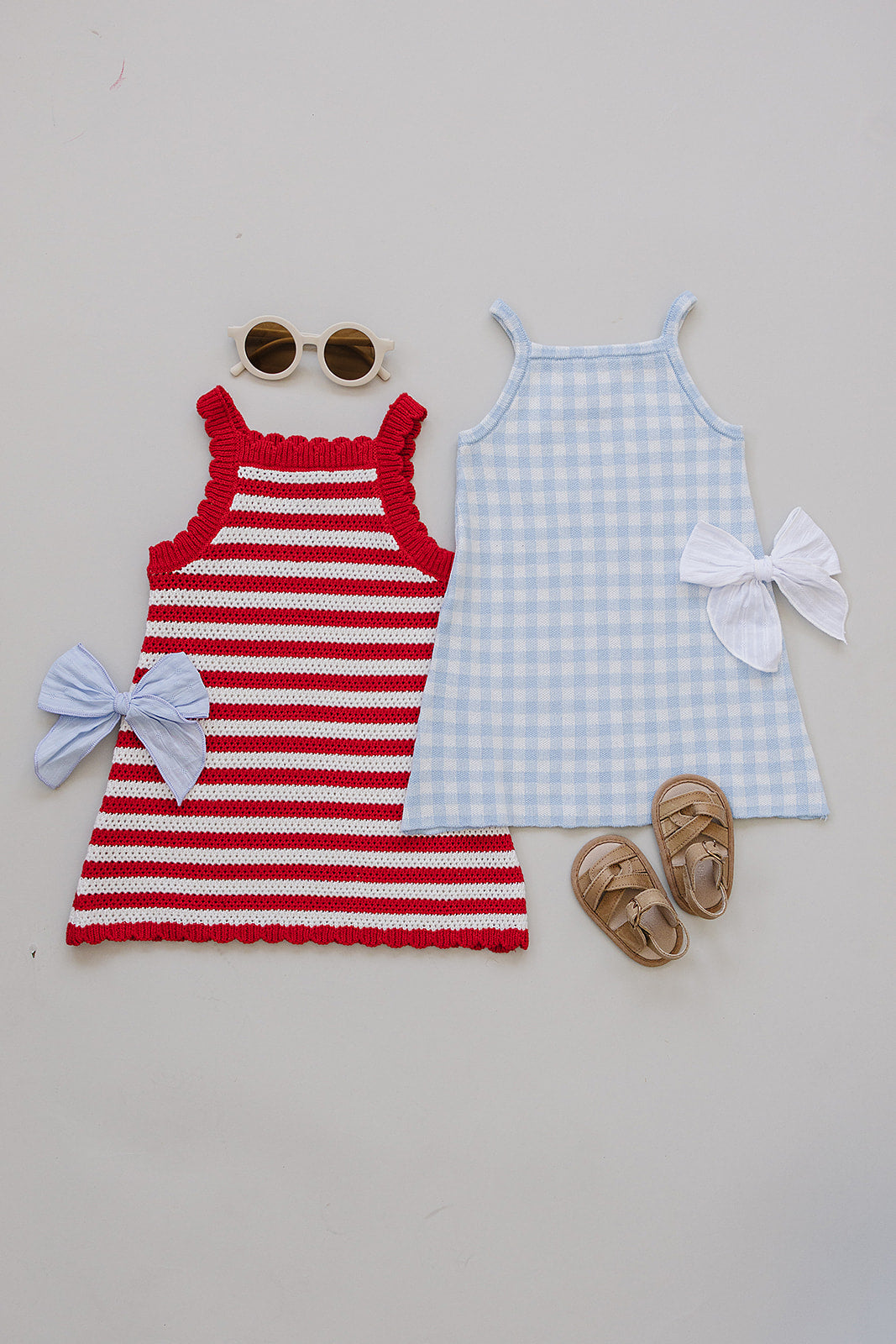 blue knit gingham dress
