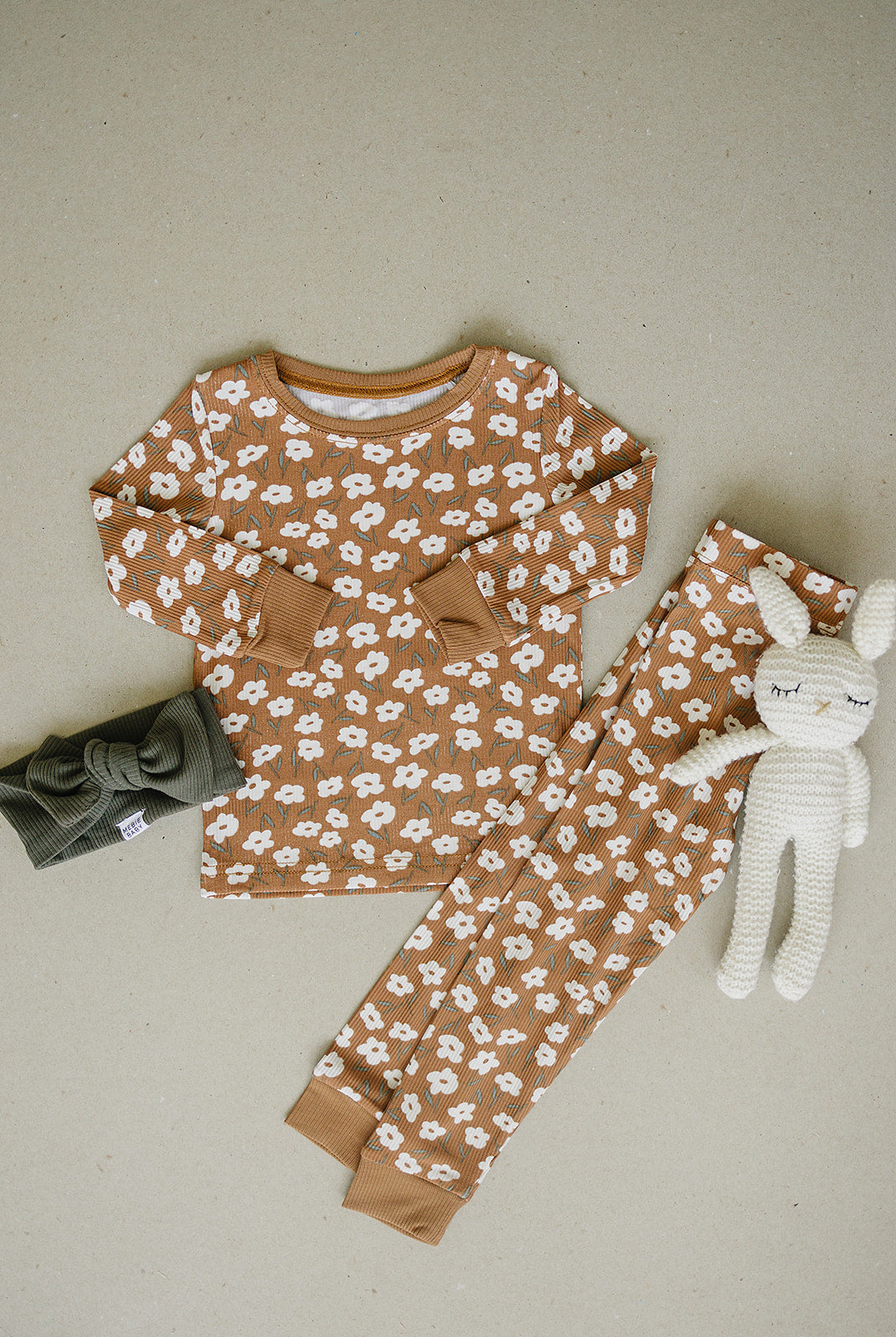 mustard floral ribbed bamboo pajamas // LONG-SLEEVE TWO-PIECE SET