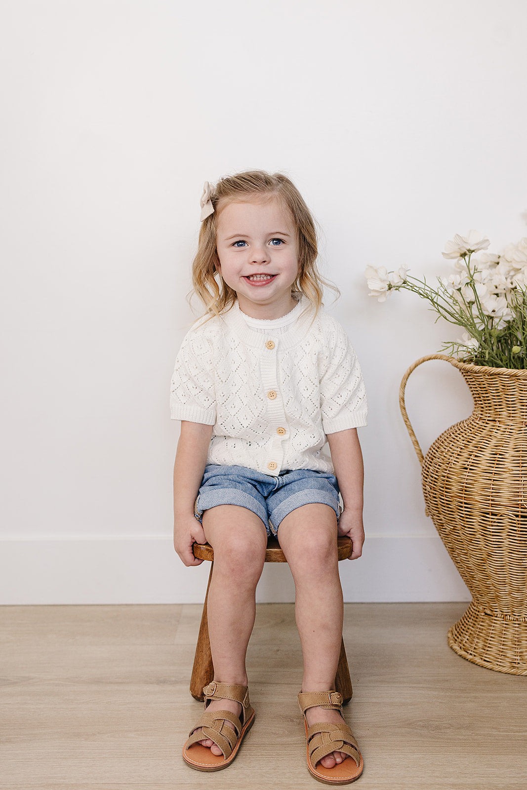 pearl knit short-sleeve cardigan