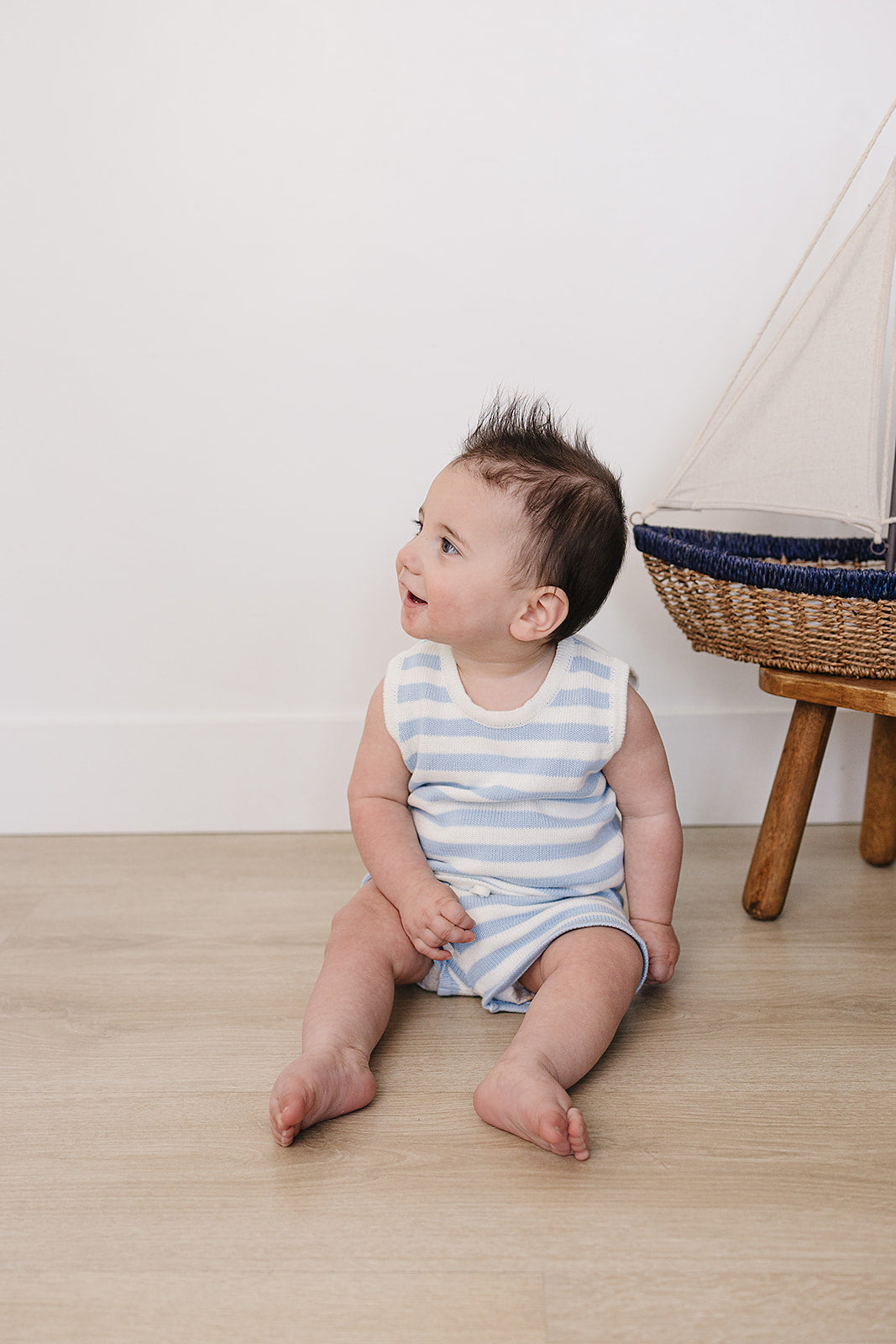 blue stripe knit short tank set