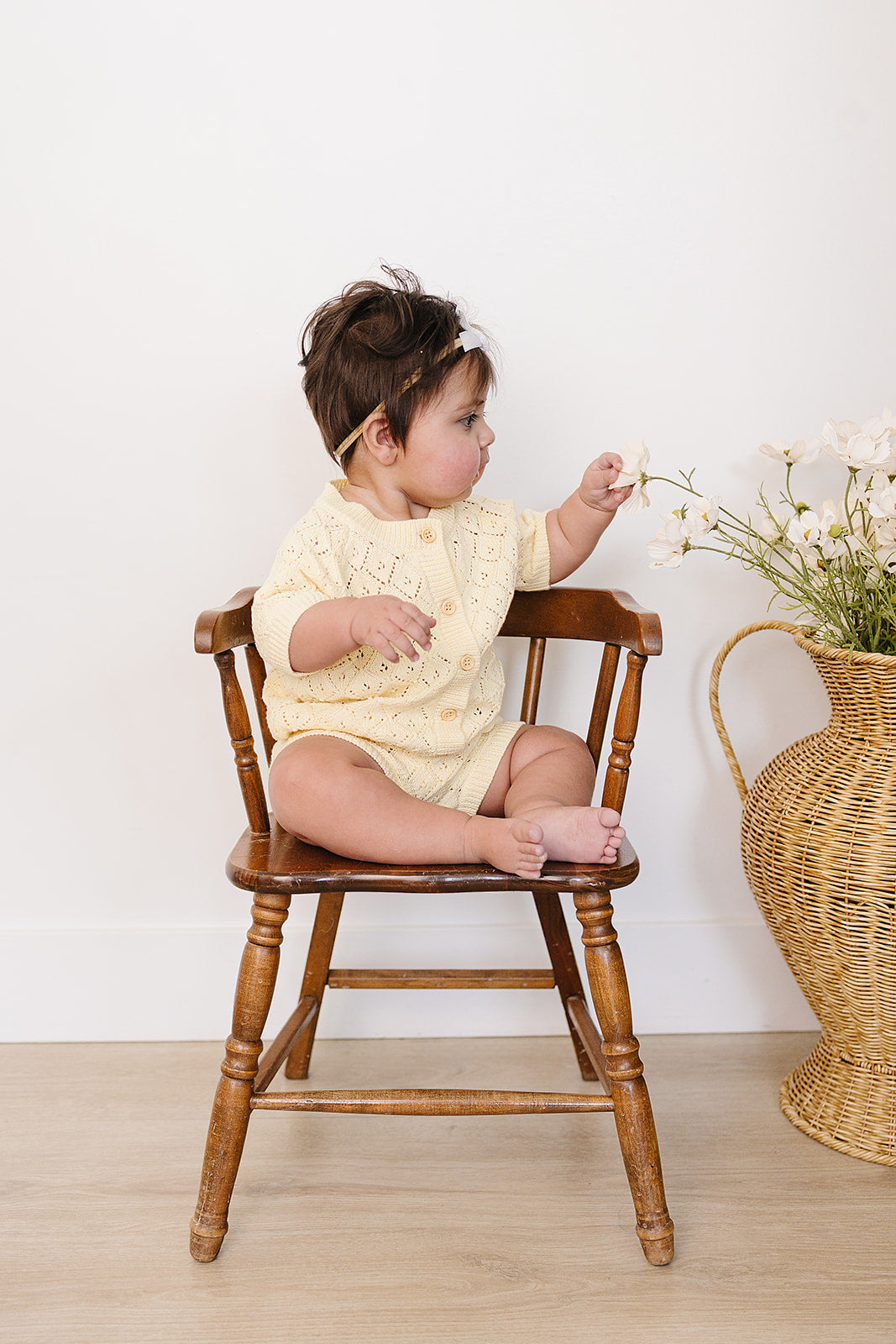 butter yellow knit cardigan bloomer set