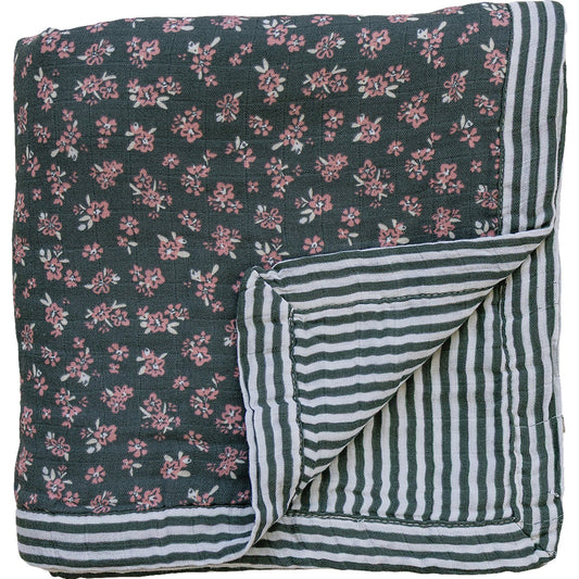 muslin quilt // olive bloom + green stripes