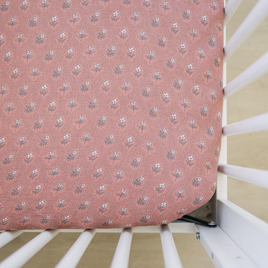 muslin crib sheet // vintage pink floral