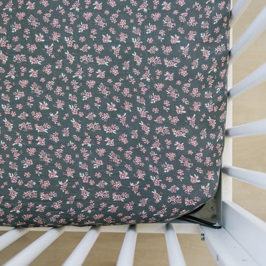 muslin crib sheet // olive bloom