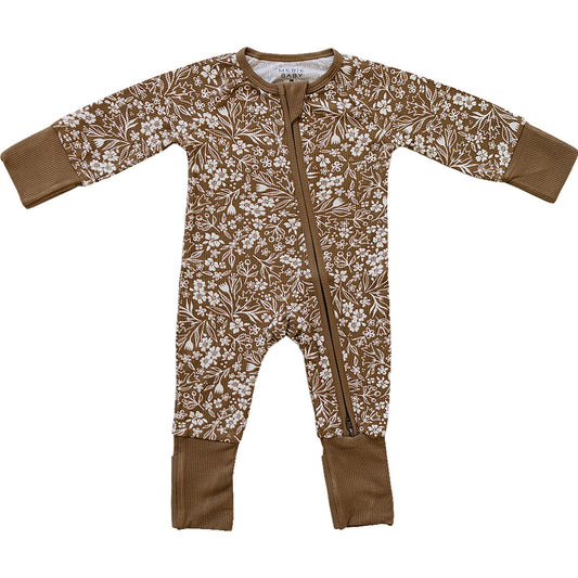brown floral ribbed bamboo pajamas // ZIPPY