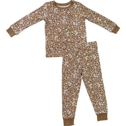 brown floral ribbed bamboo pajamas // LONG-SLEEVE TWO-PIECE SET