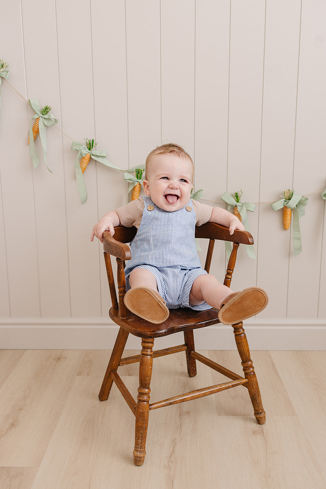 blue stripe short linen overalls