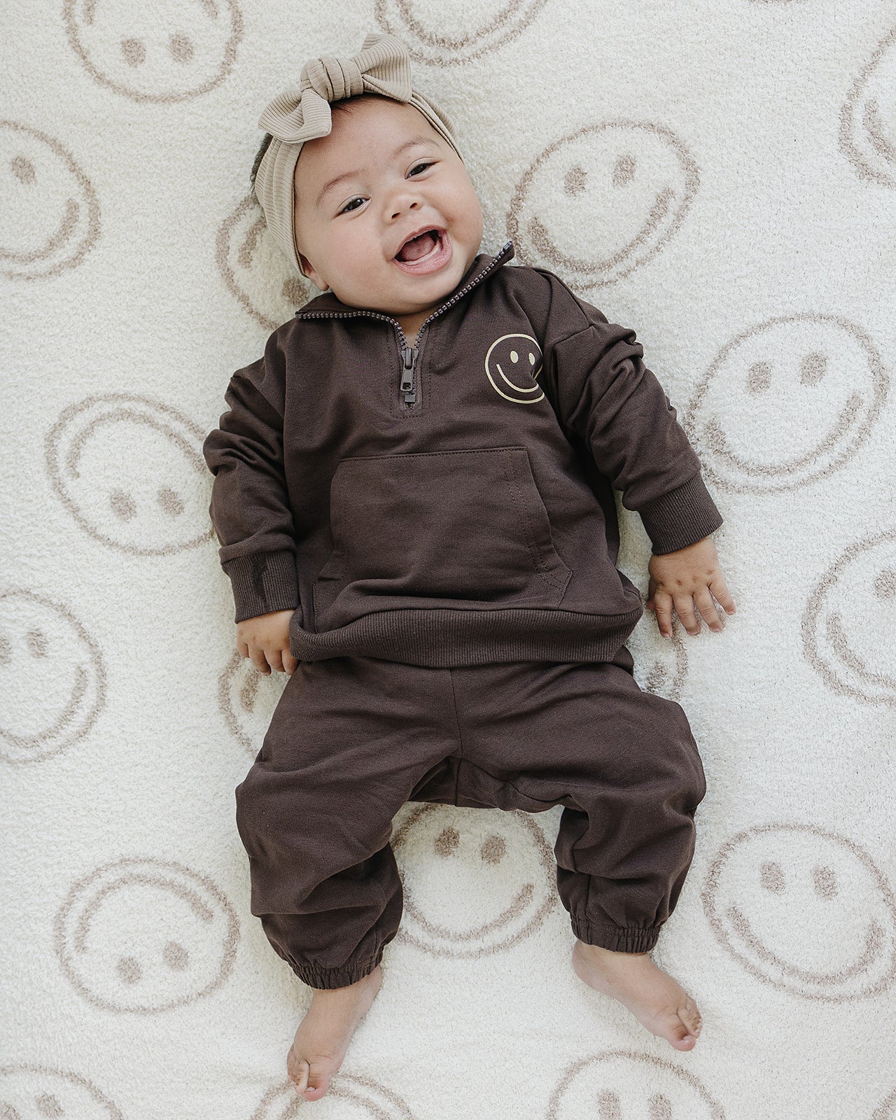 smiley face quarter-zip french terry set