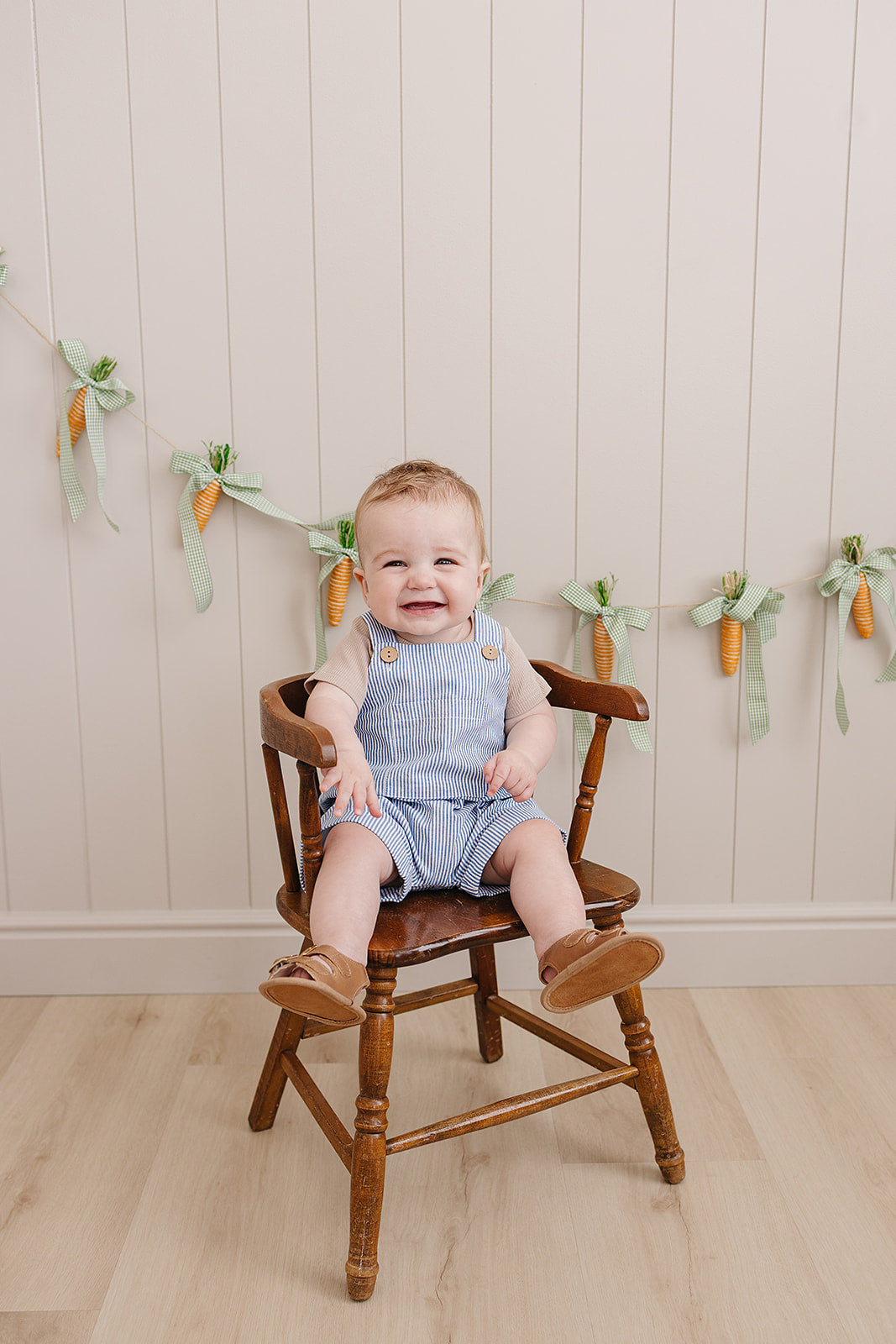 blue stripe short linen overalls