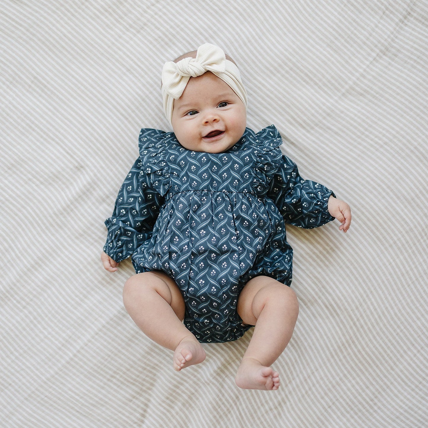 navy berry long-sleeve ruffle bubble romper