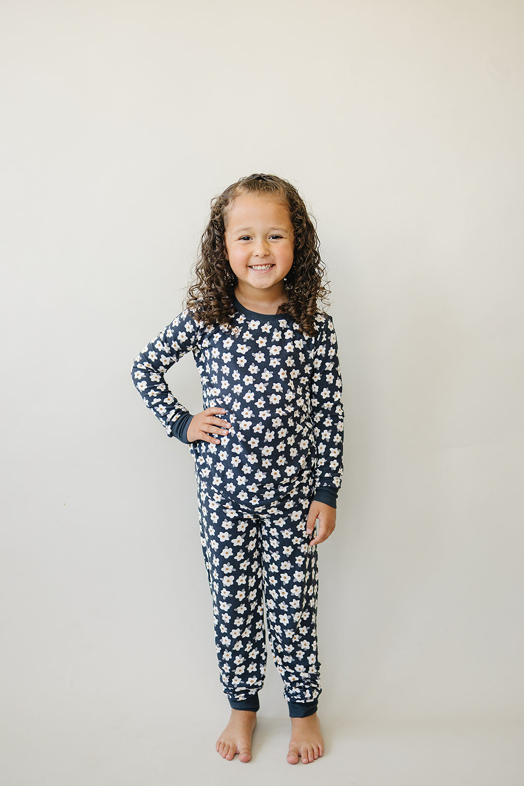 navy daisy ribbed bamboo pajamas // LONG-SLEEVE TWO-PIECE SET