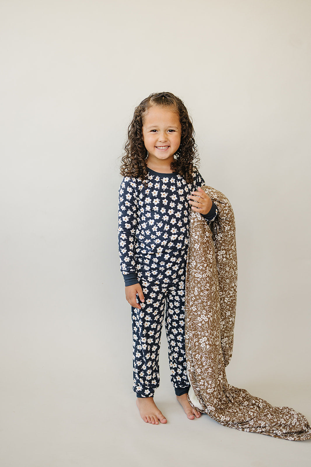 navy daisy ribbed bamboo pajamas // LONG-SLEEVE TWO-PIECE SET