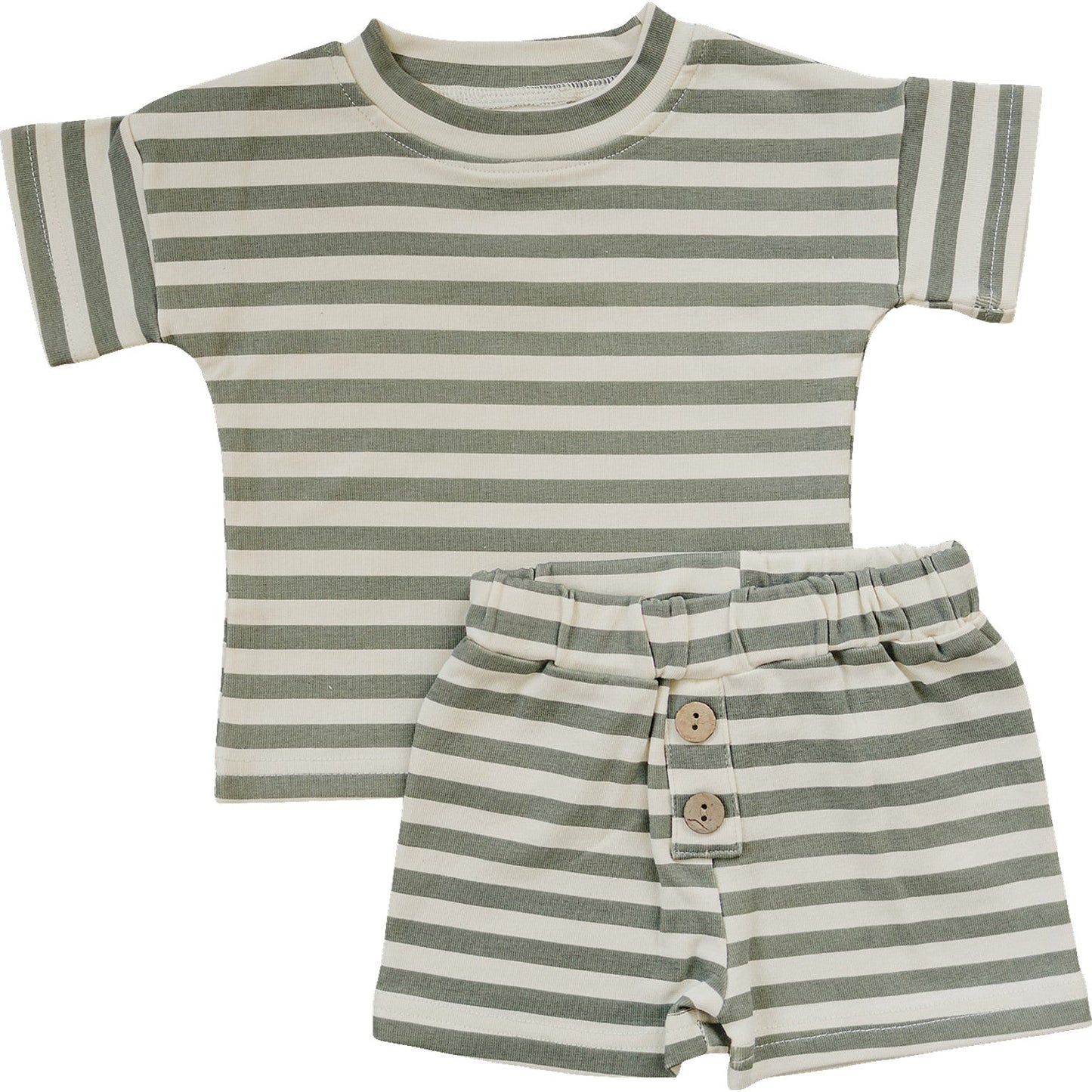 sage stripe button shorts set