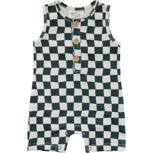 charcoal wavy checkerboard romper