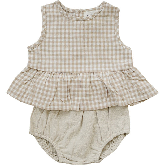 oatmeal gingham peplum set
