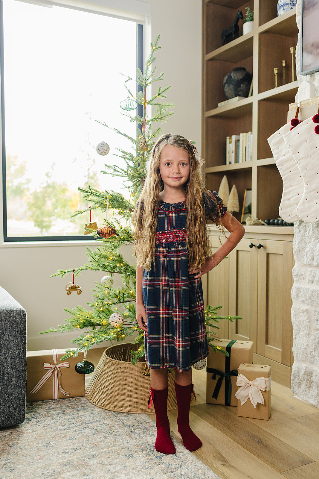 christmas plaid smocked dress