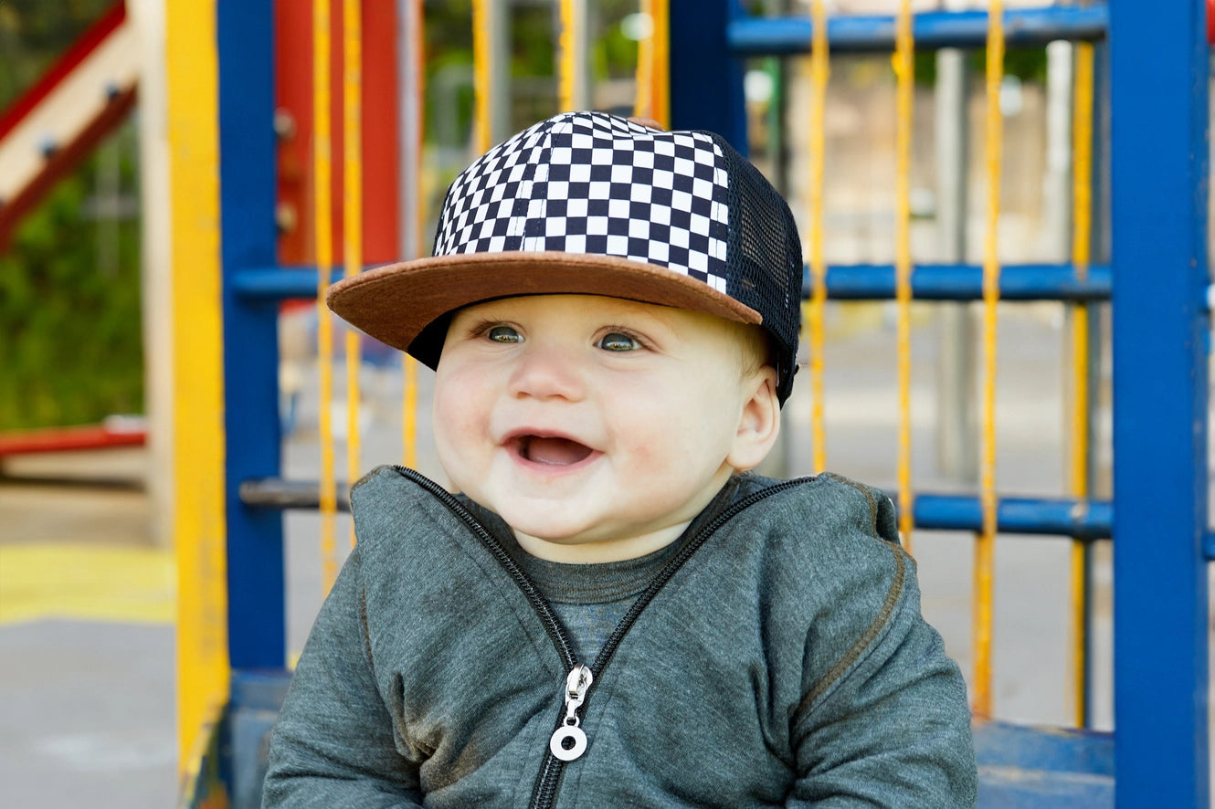 snapback trucker hat // black + white checkered (baby AND youth)