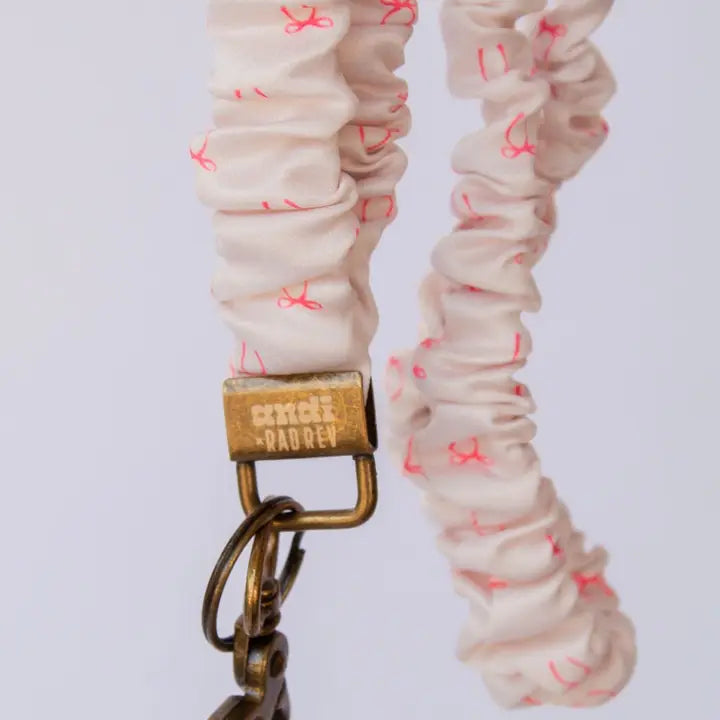 scrunched fabric lanyard keychain // pink bows