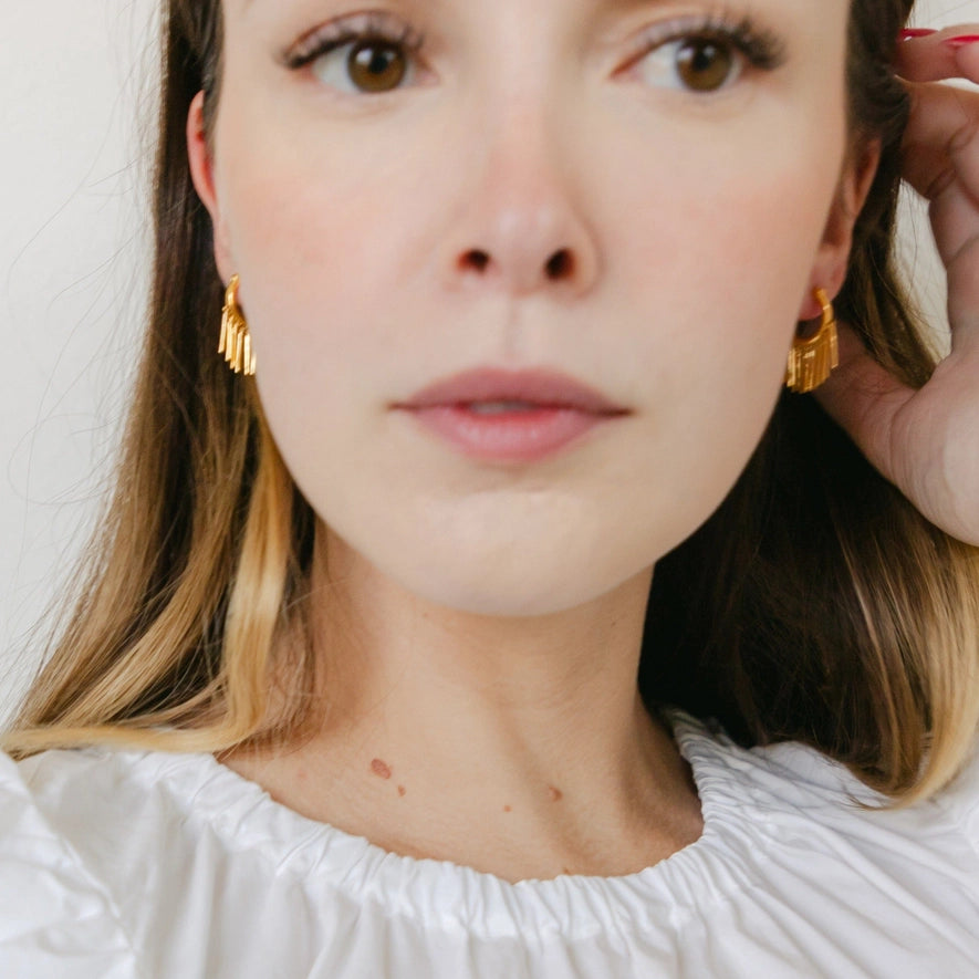 gold fringe hoop earrings