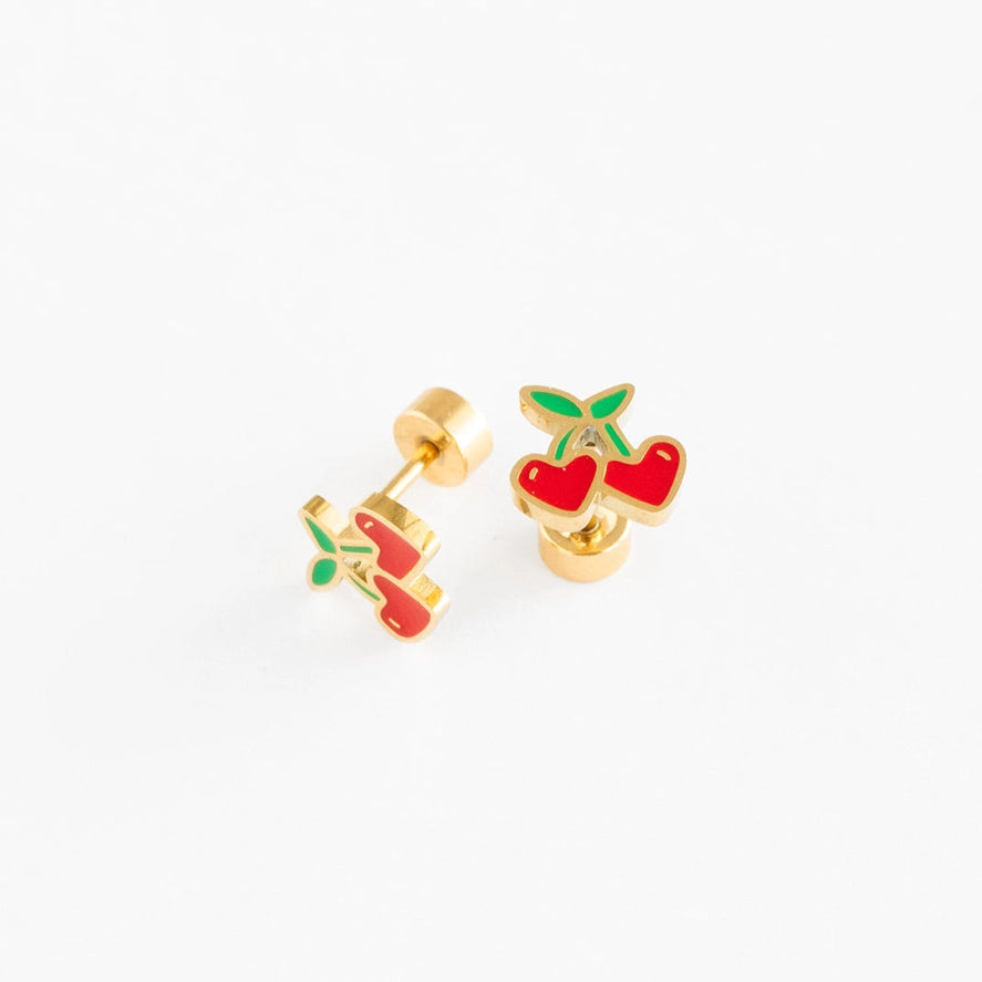 cherries flat back studs // 18k gold