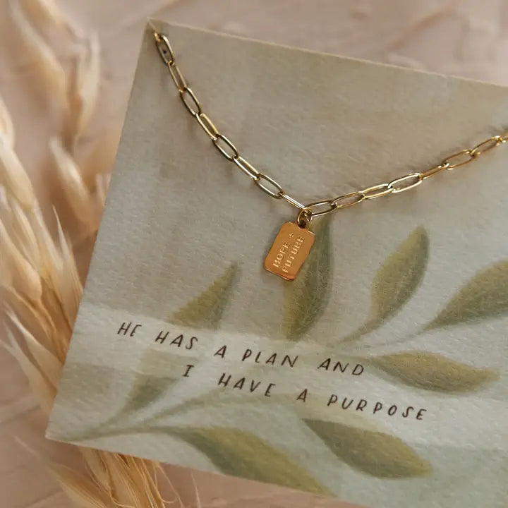 mini tag necklace // hope + future (14k gold)