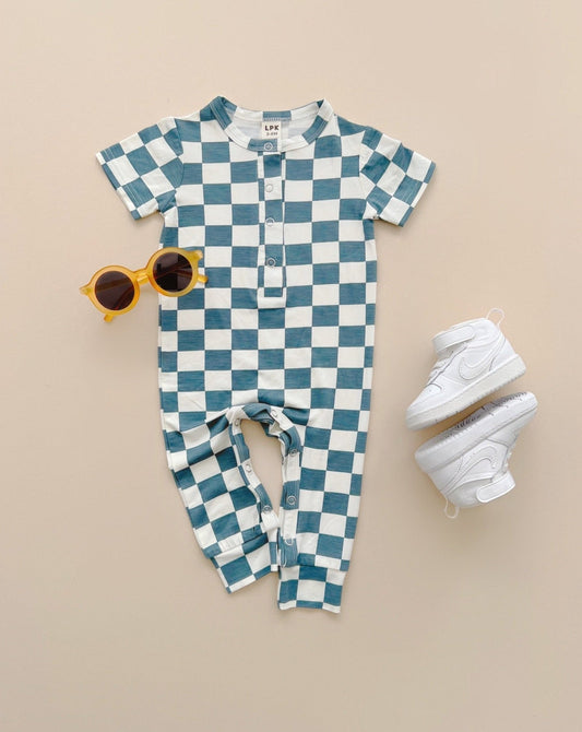 bamboo checkered jumpsuit // blue