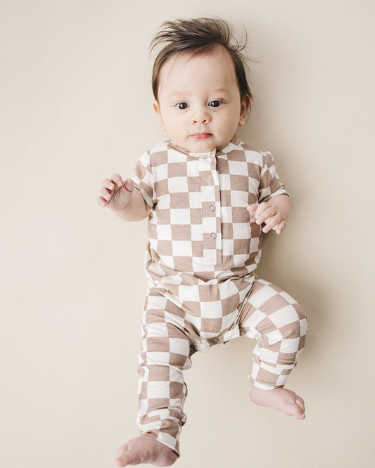 bamboo checkered jumpsuit // latte