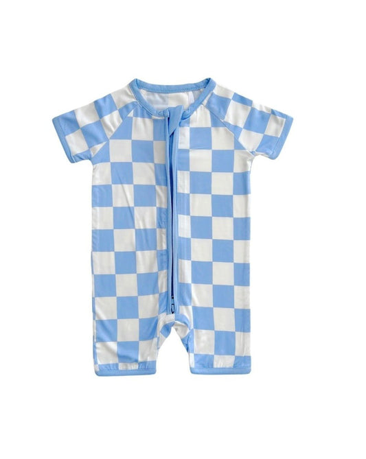 blue checkered bamboo pajamas // SHORTIE