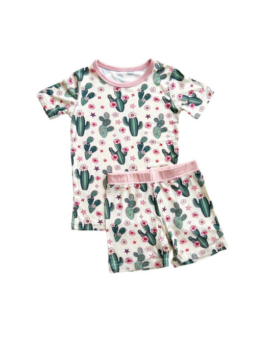 cactus flowers bamboo pajamas // SHORT-SLEEVE TWO-PIECE SET (*AVAILABLE IN EXTENDED SIZING UP TO 8/9*)