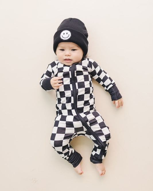 black checkered bamboo footie