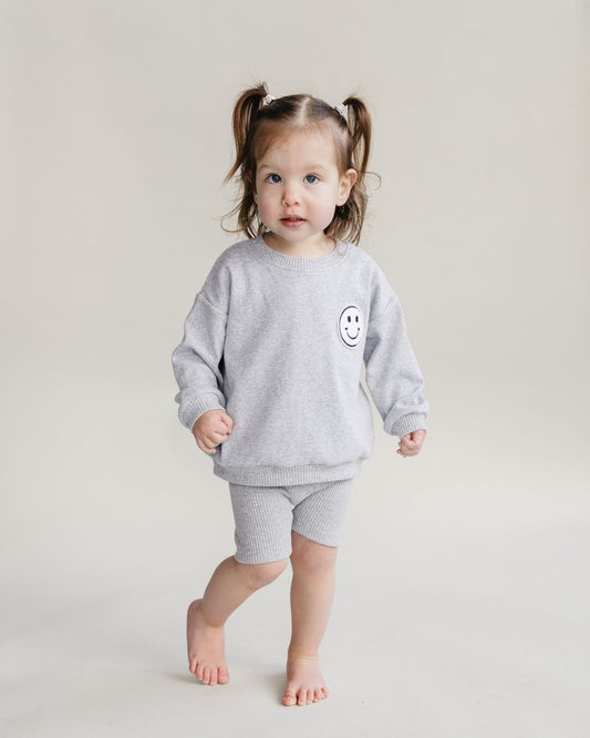 smiley biker shorts set // gray (available in EXTENDED SIZING!)