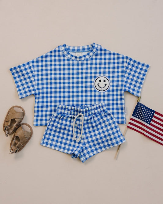 shorts set // blue gingham