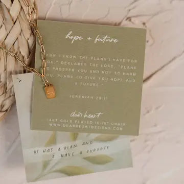 mini tag necklace // hope + future (14k gold)